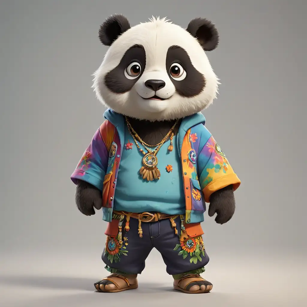 Cute Panda in Hippie Attire Playful Cartoon Character Illustration
