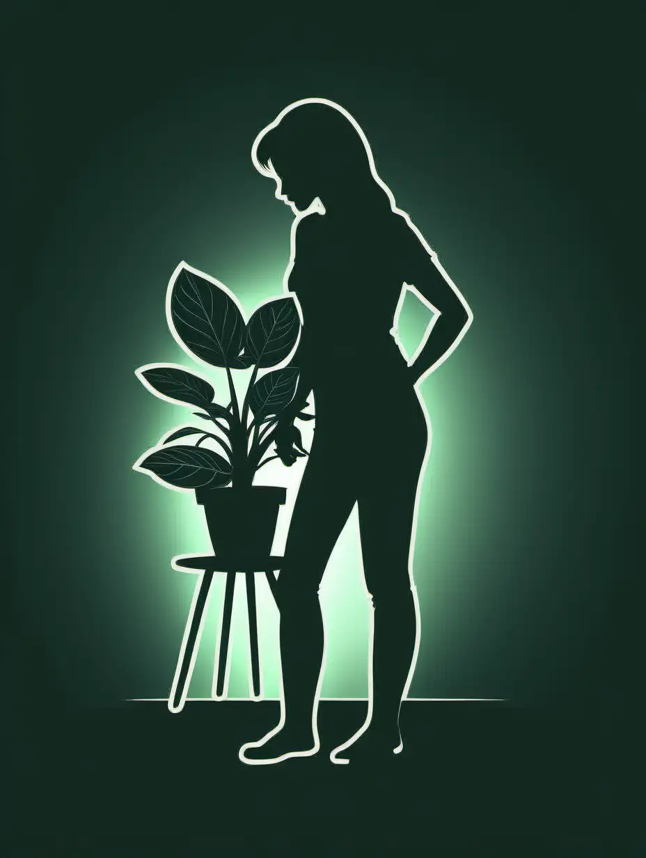 Elegant Mother Embracing Serenity with Silhouette Houseplant