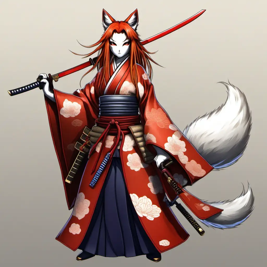Elegant Female Kitsune Samurai in Enchanting Attire
