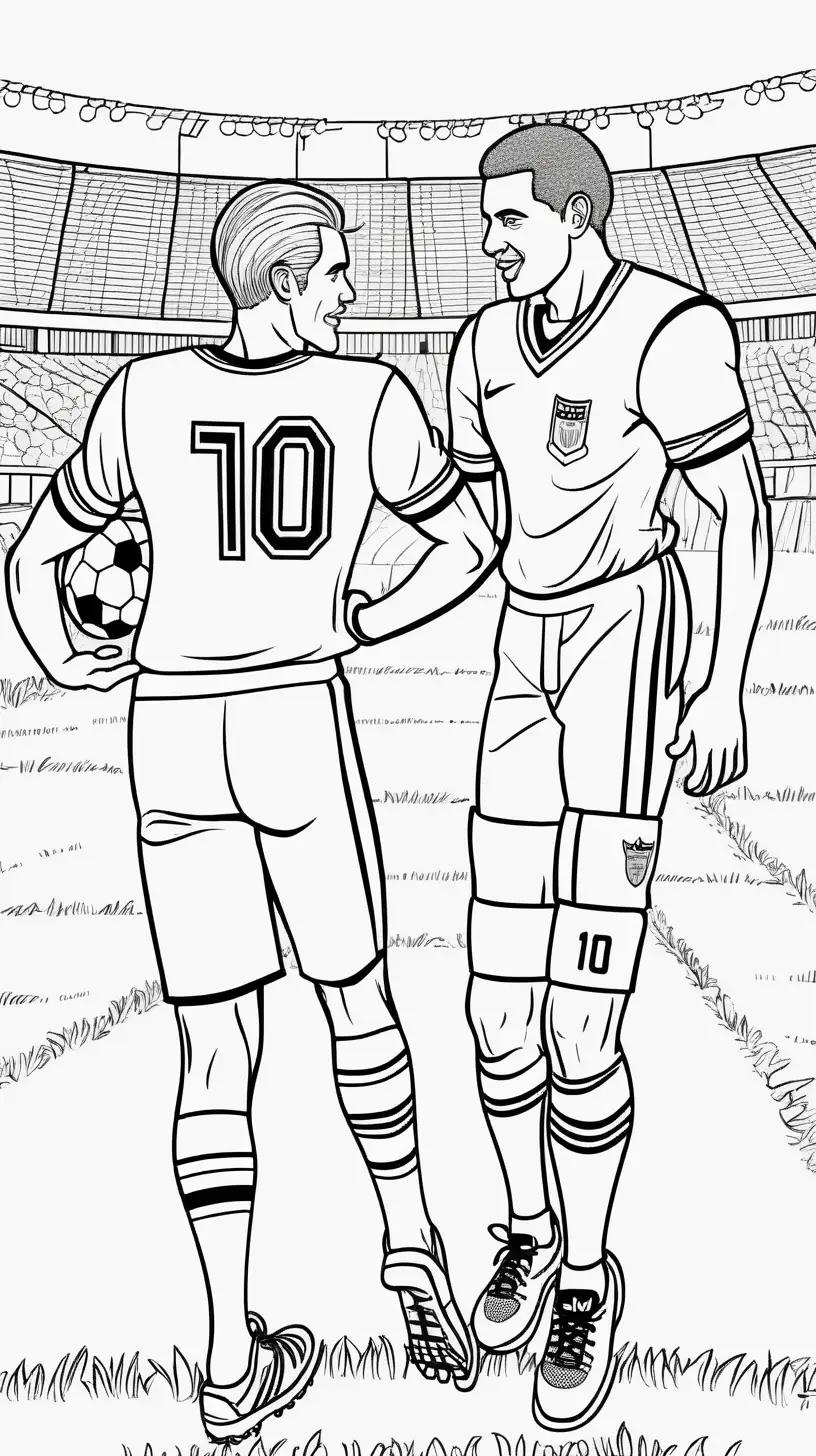 Coloring book page, Illustrate a playing moment between two football players engaged in the field during AFCON