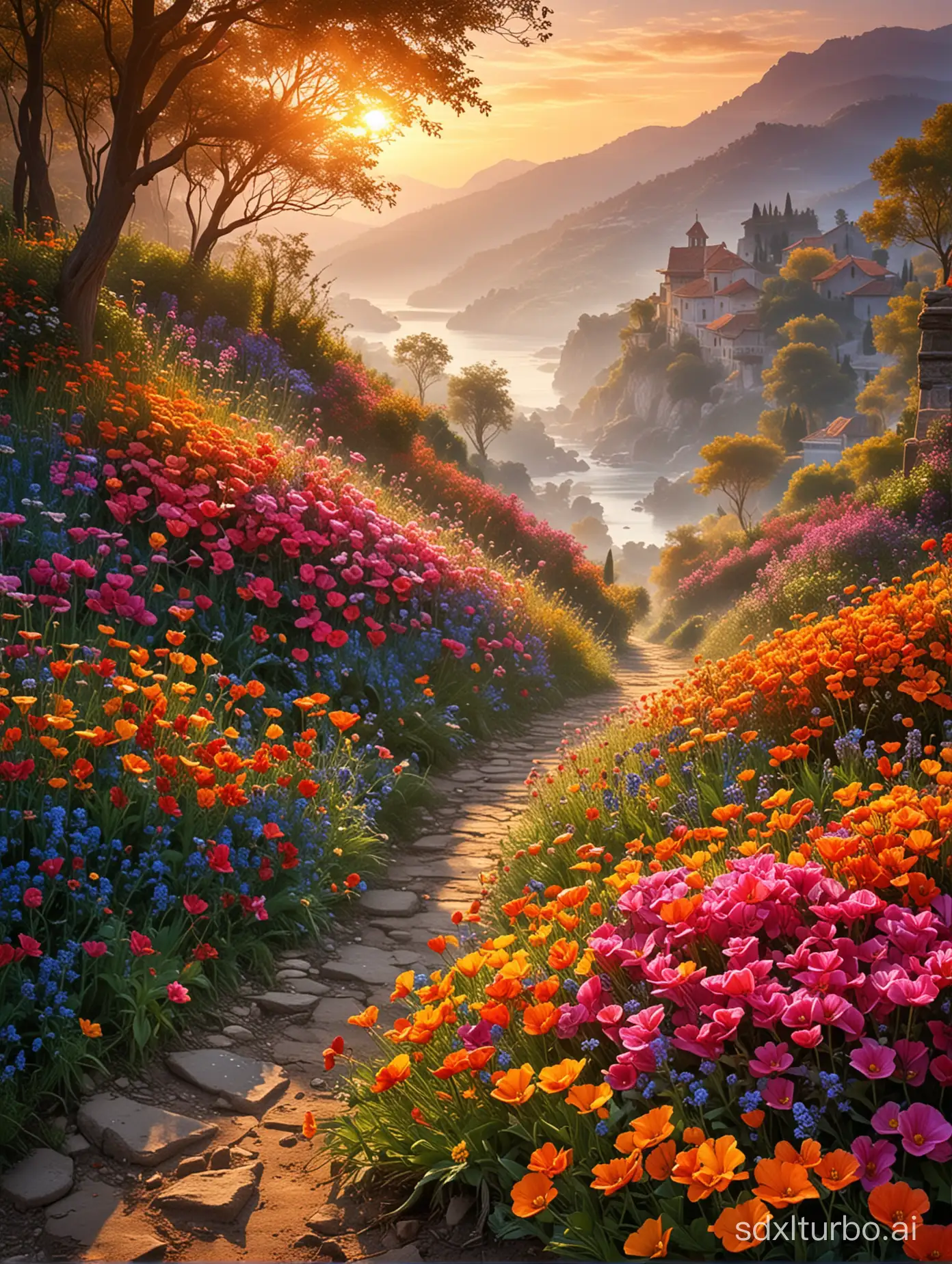 Morning, flowers, mysterious, colorful, beautiful landscapes, world heritage, masterpiece