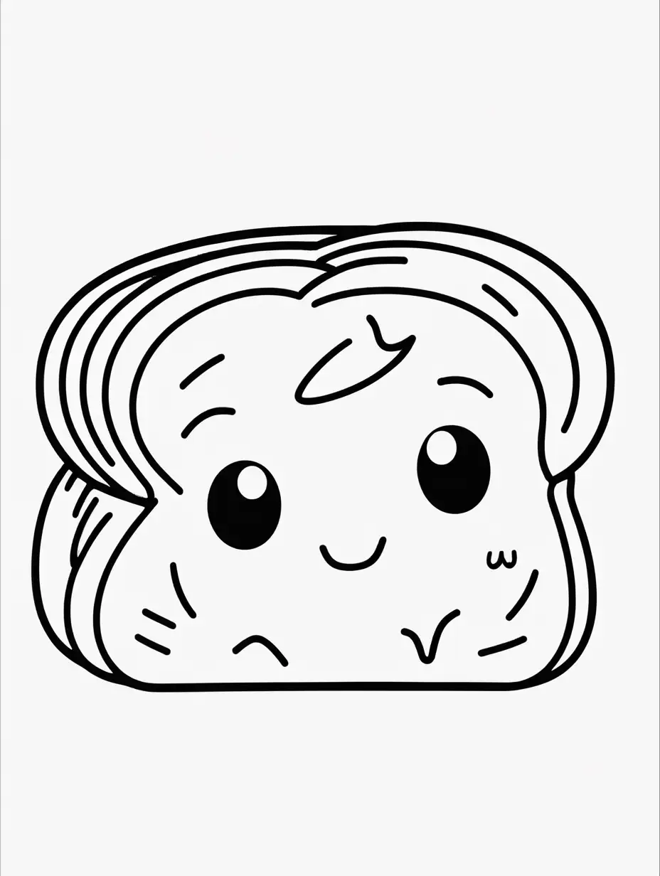 Cute Loaf of Bread Cartoon Drawing Clean Black and White Coloring Book Illustration with Emojis