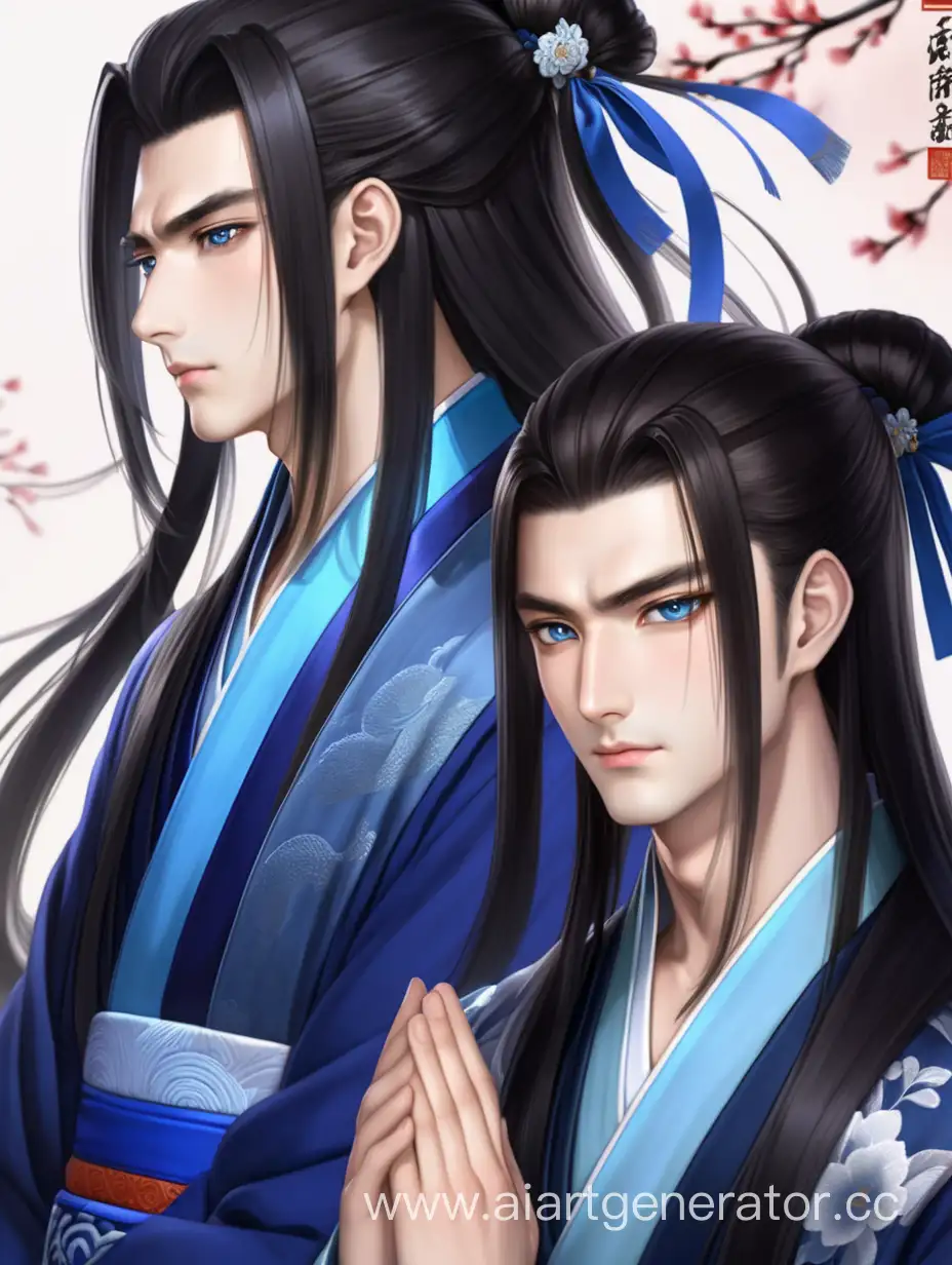 Passionate-Embrace-of-Two-Handsome-Young-Men-in-Black-Hanfu