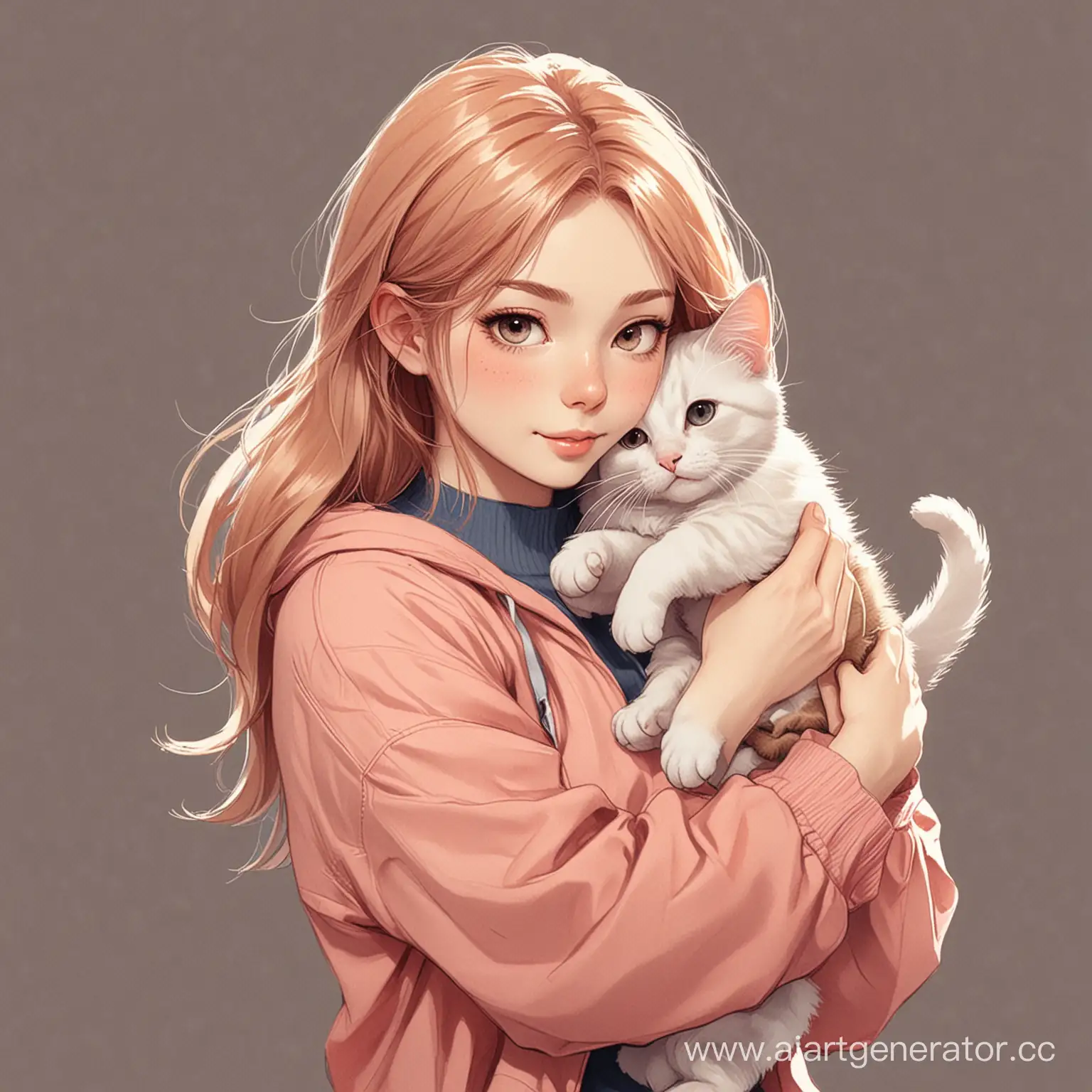 нарисуй девушку с кошкой в руках