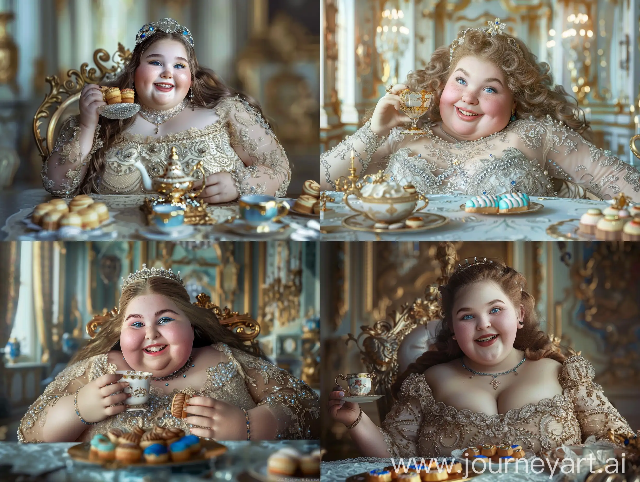 Stunningly-Beautiful-Obese-Teenage-Girl-Enjoying-Tea-and-Eclairs-in-Royal-Castle
