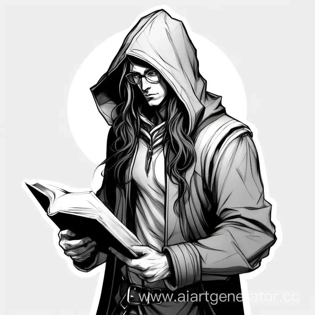 Serious-Male-Elf-Sketch-Handsome-Adult-Elf-Wearing-Glasses-and-Holding-a-Book