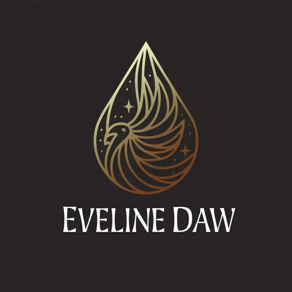 a logo design, with the text 'Eveline Daw', main symbol: gothic raven and north star inside a water droplet, Minimalistic, to be used in Internet industry, clear background