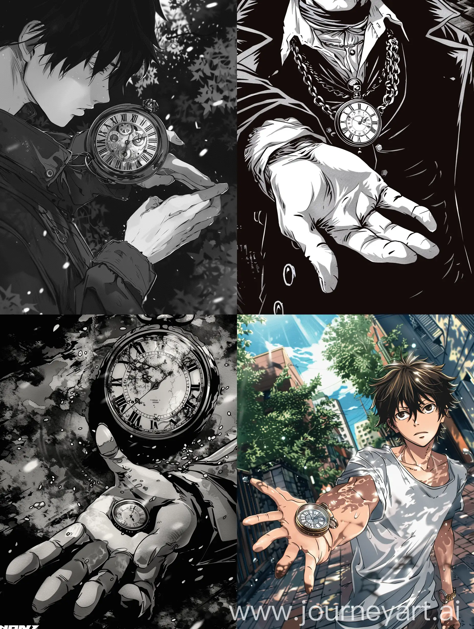 The time amulet in the guy's hand, manga style.