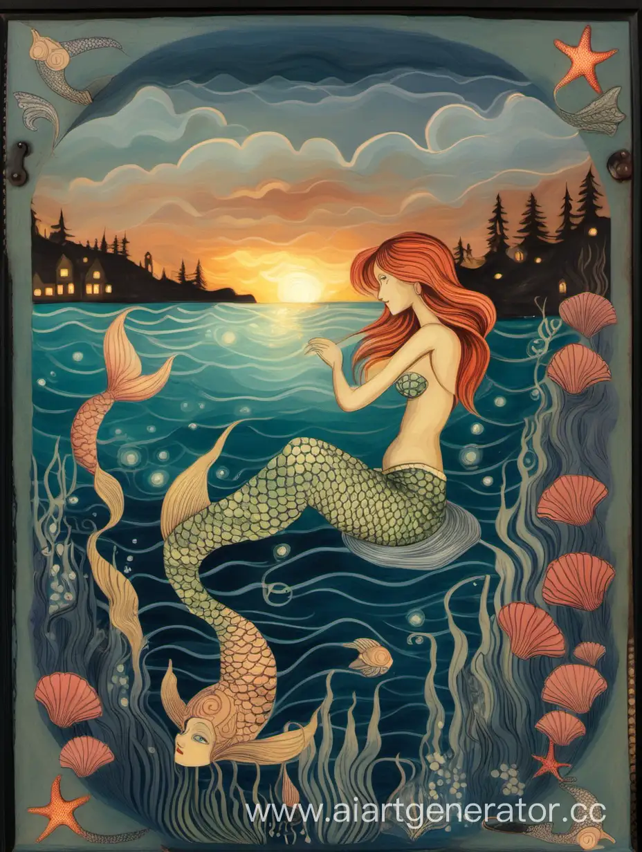 Enchanting-Mermaids-at-Dusk-Decorative-Painting-Capturing-Mystical-Sea-Creatures