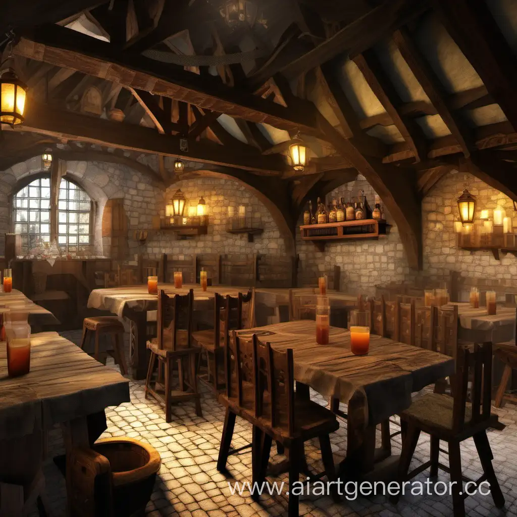 Enchanting-Middle-Ages-Fantasy-Tavern-with-Mystical-Creatures-and-Whimsical-Atmosphere