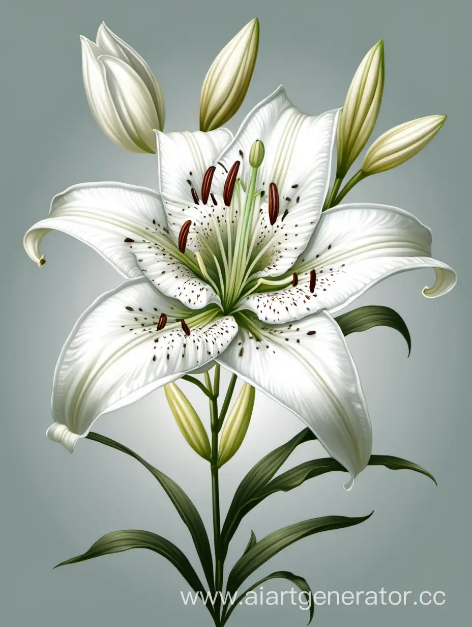 Botanical wild white Lily flower 