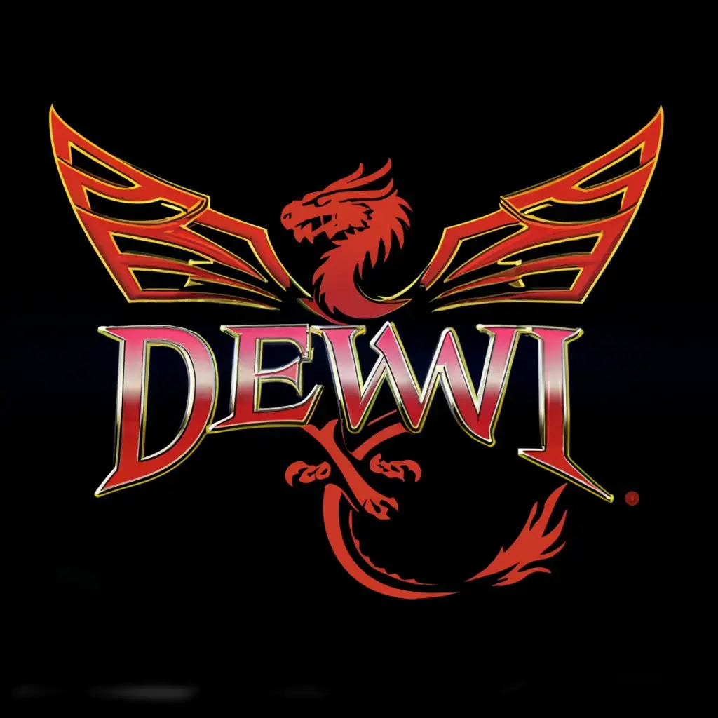 a logo design,with the text "DEWI", main symbol:RED/Dragon,Moderate,clear background