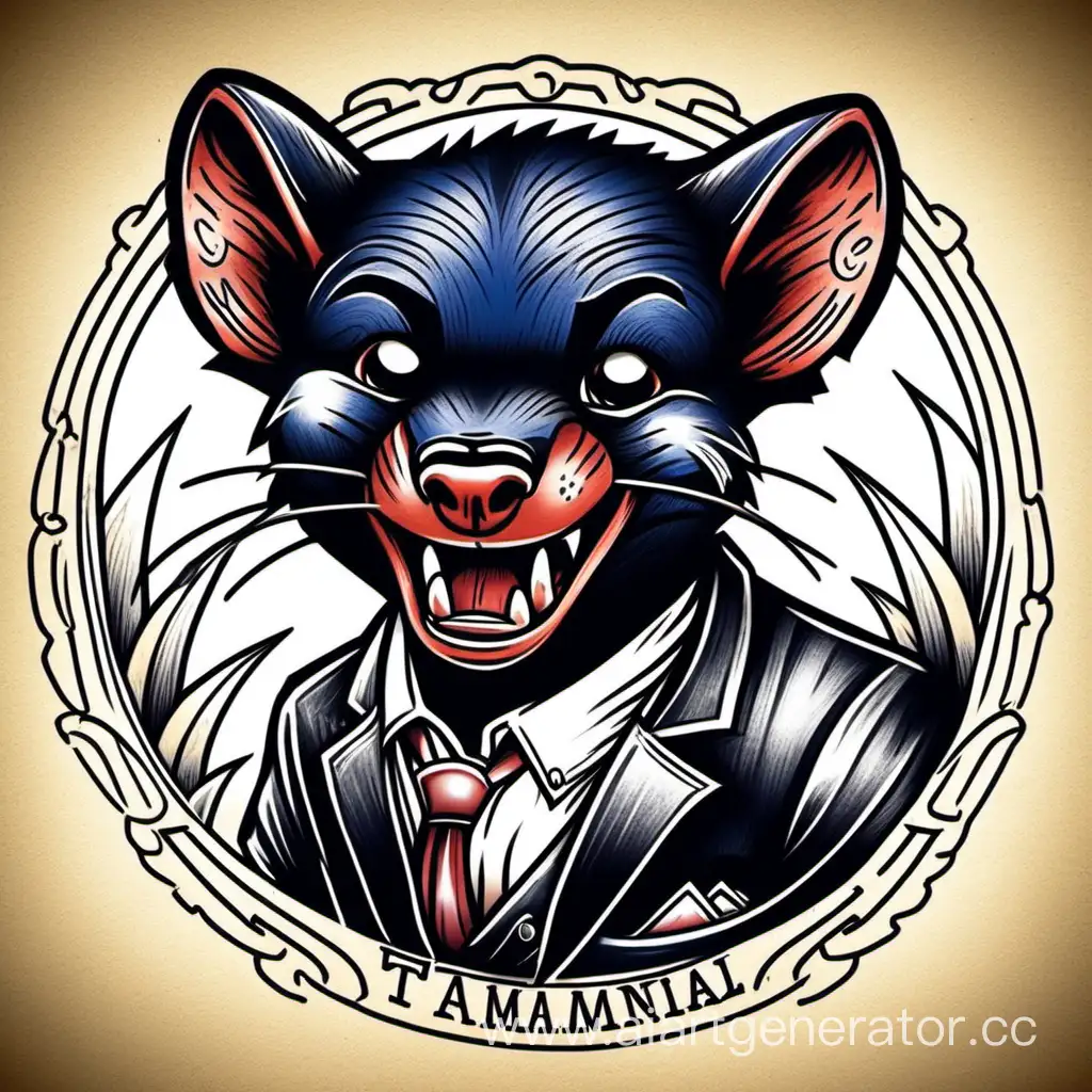 draw a sketch for an old school tattoo with the image of the Tasmanian devil (animal)