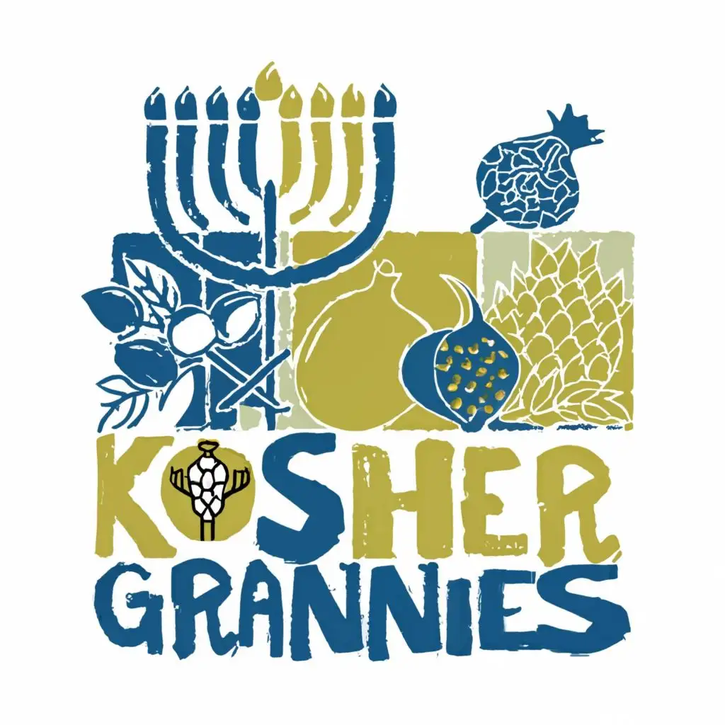 LOGO-Design-For-Kosher-Grannies-Vibrant-Yellow-Blue-with-Jewish-Symbols-and-Modern-Typography