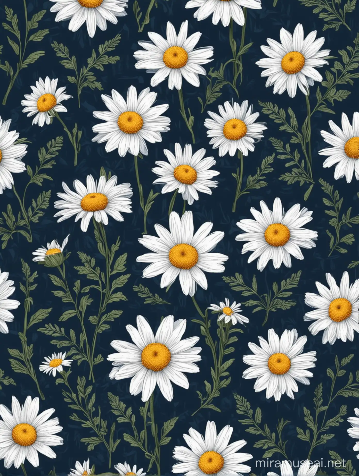 natural daisy blue wild 1 flower botanical seamless pattern vector illustration dark blue background