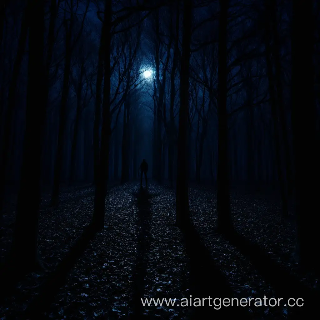 тень в ночном лесу