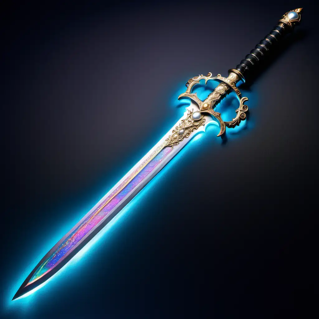 Iridescent Sunset Sword with Pearl Accents and Mystical Mist