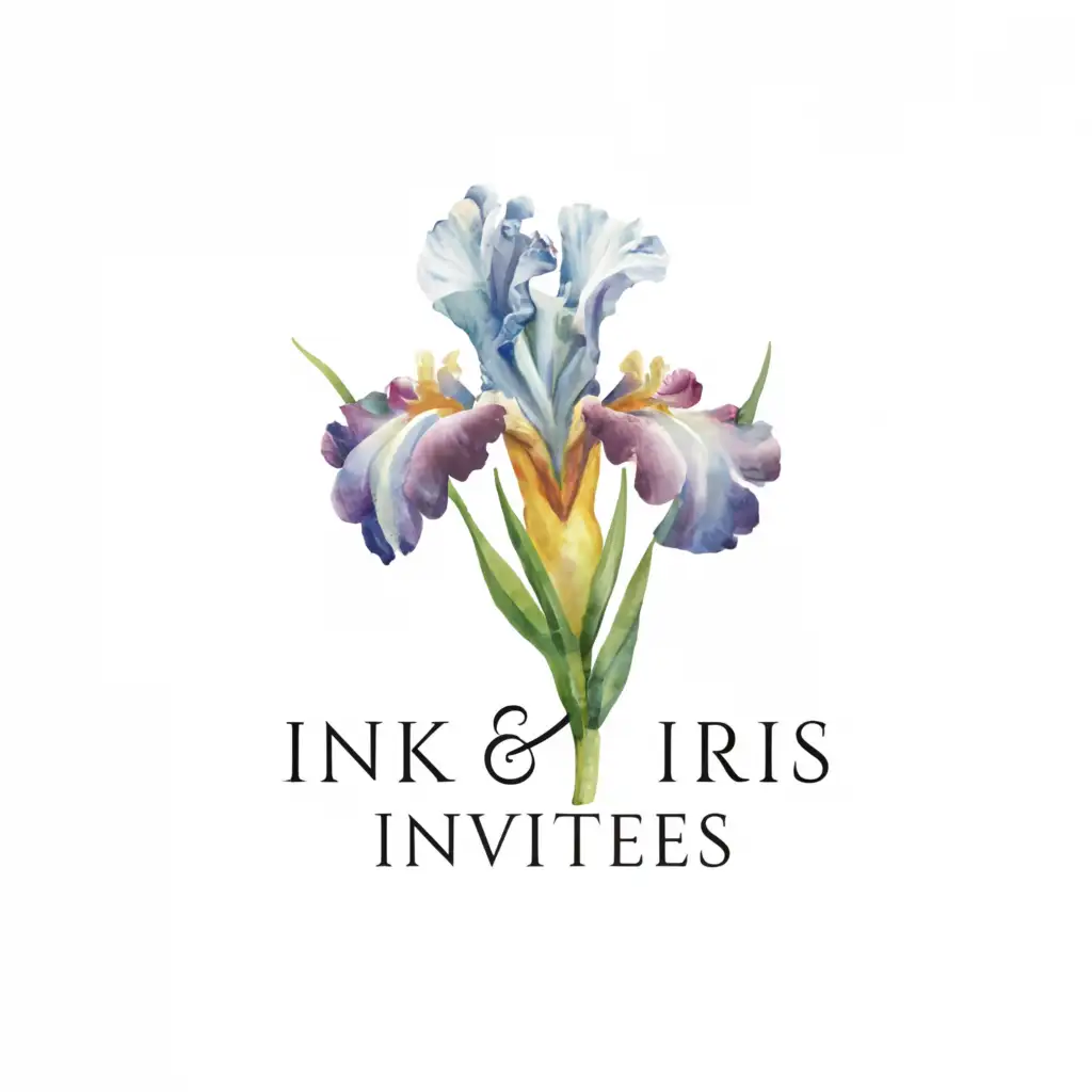 a logo design,with the text "Ink and Iris Invites", main symbol:Iris, watercolor, ink,Moderate,be used in Retail industry,clear background