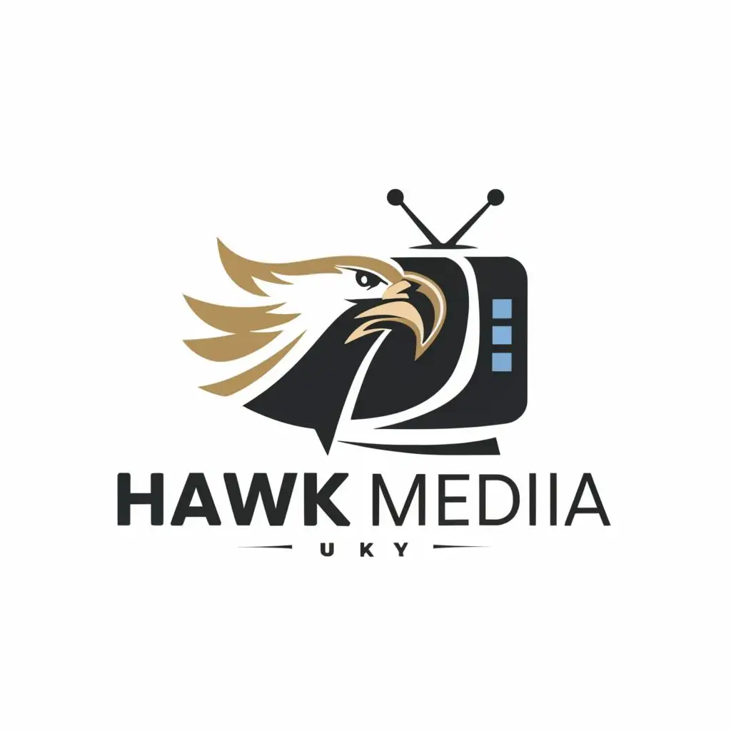 logo, Hawk or TV, with the text "Hawk Media UK", typography, be used in Entertainment industry generate with black and blue color and also write UK in company name