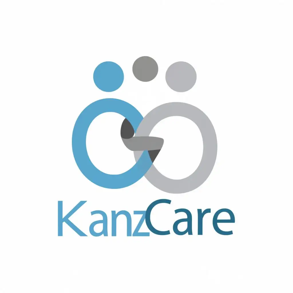 logo, helping people with blue and white colors, with the text "Kanz Care", typography