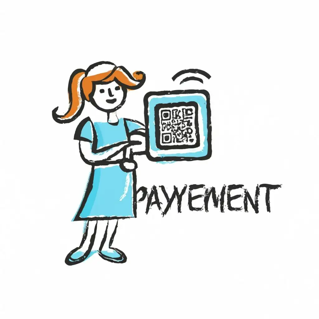 logo, waitress qr code square chalk drawn minimalistic colorful white background, with the text "payment", typography, be used in Restaurant industry