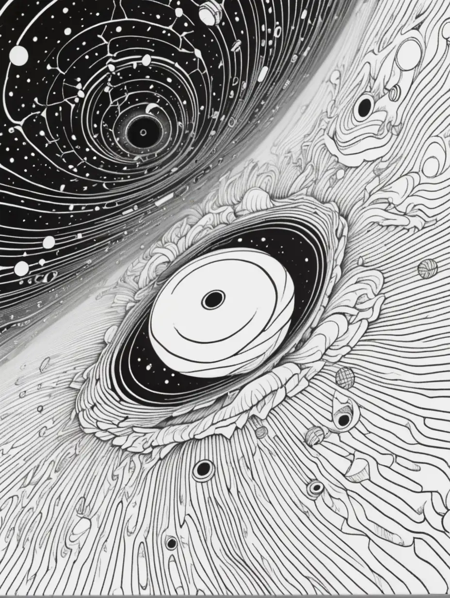 Galaxies Being Pulled into Black Hole Quantum Data Streams Coloring Book