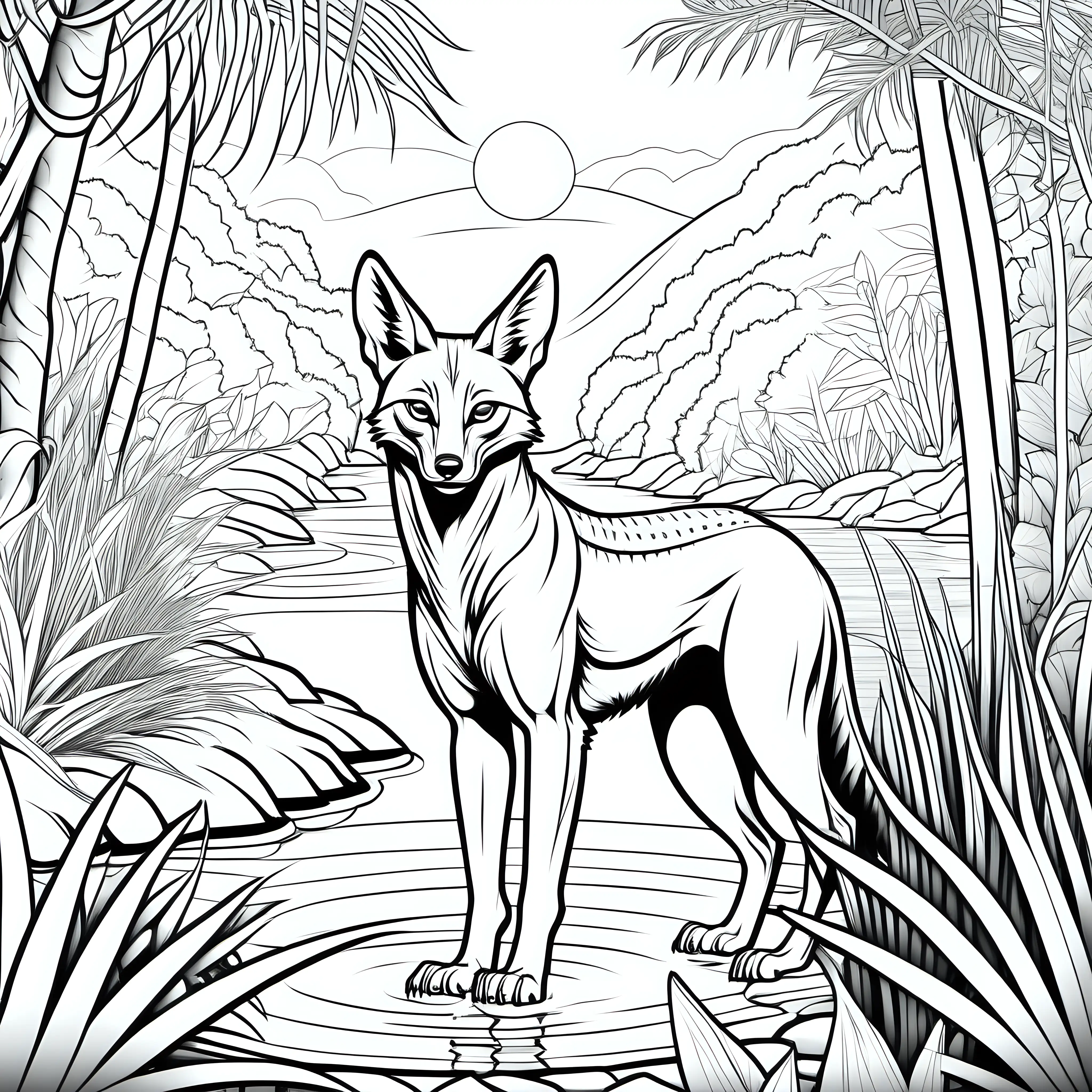 Jackal Coloring Page Serene Garden of Eden Scene for Kids