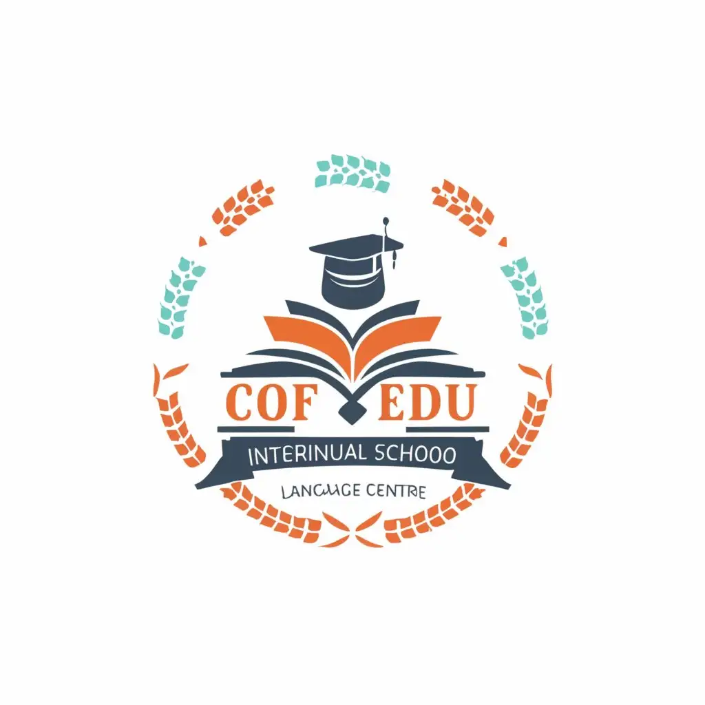 a logo design,with the text "COF EDU International school and language Centre", main symbol:convocation hat and education signs,complex,be used in Education industry,clear background