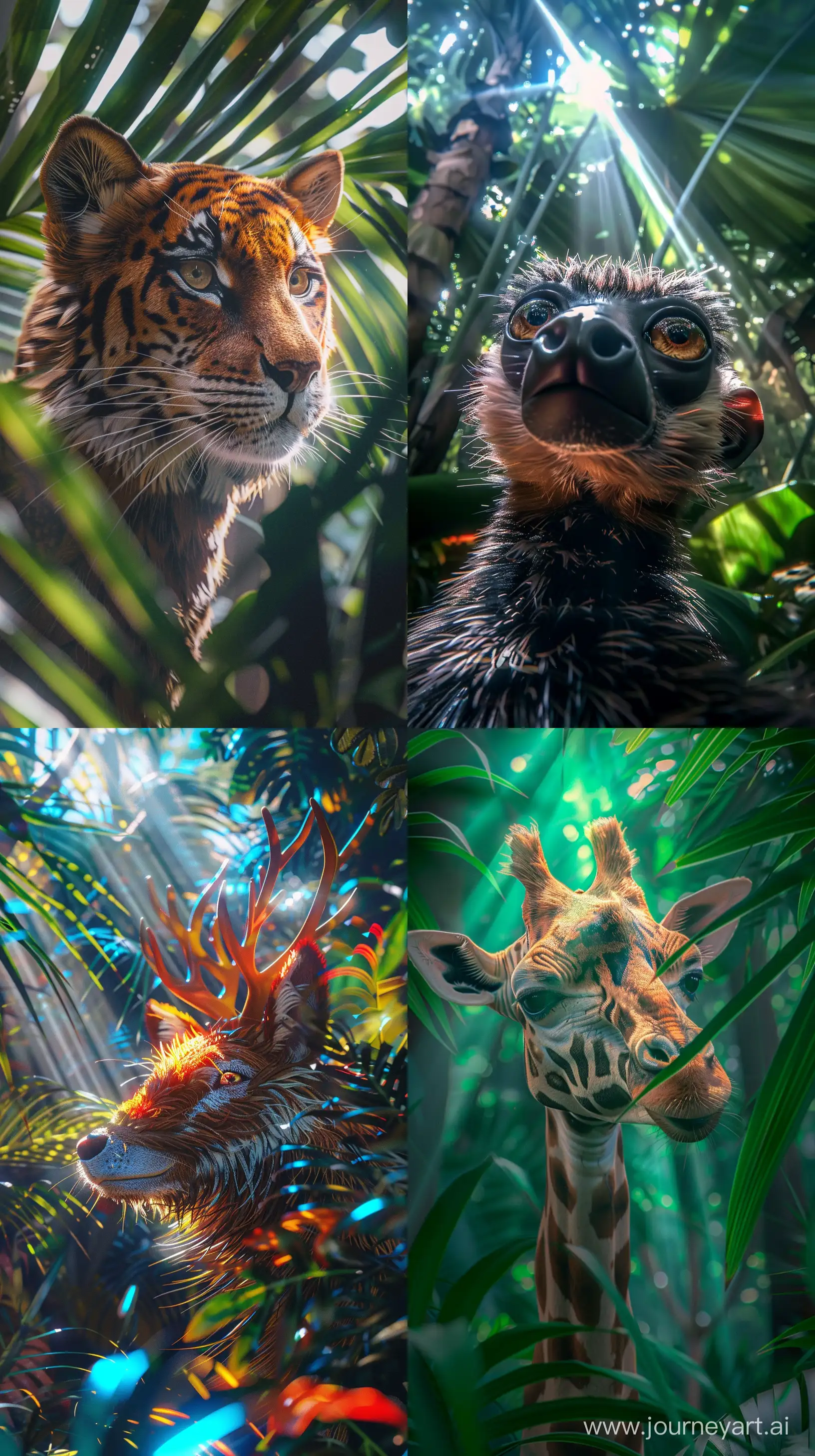 fantasy Tajik selfie animal in the jungle, closeup, ultra detailed, fairy lighting, photorealistic, bright colors, volumetric rays of light, hdr. --ar 9:16 --v 6