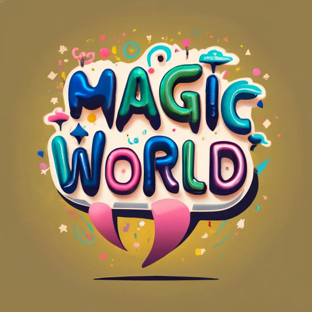 logo, balloons, birthday party, with the text "magic world", typography, be used in Events industry