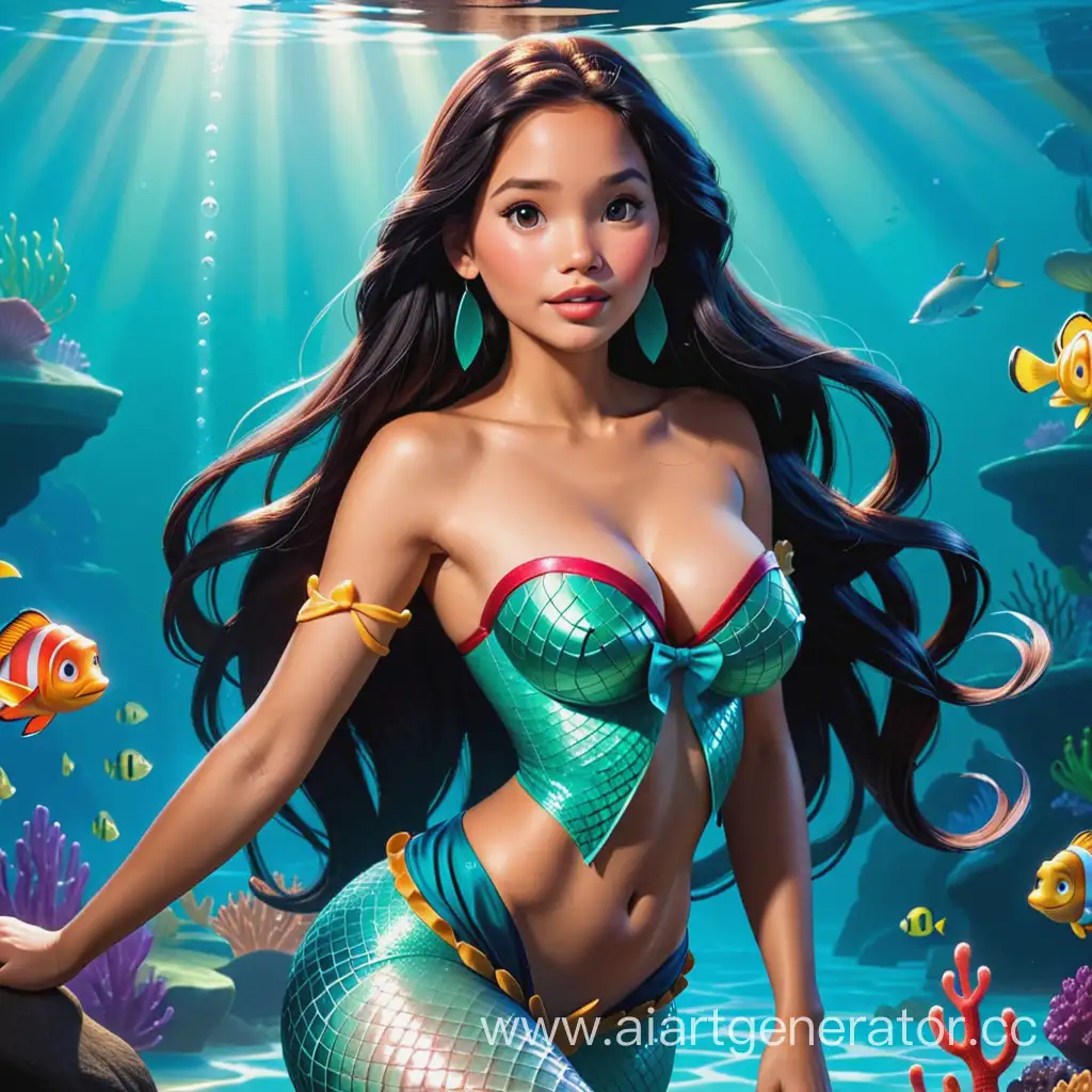 Pocahontas dressed as little mermaid topless