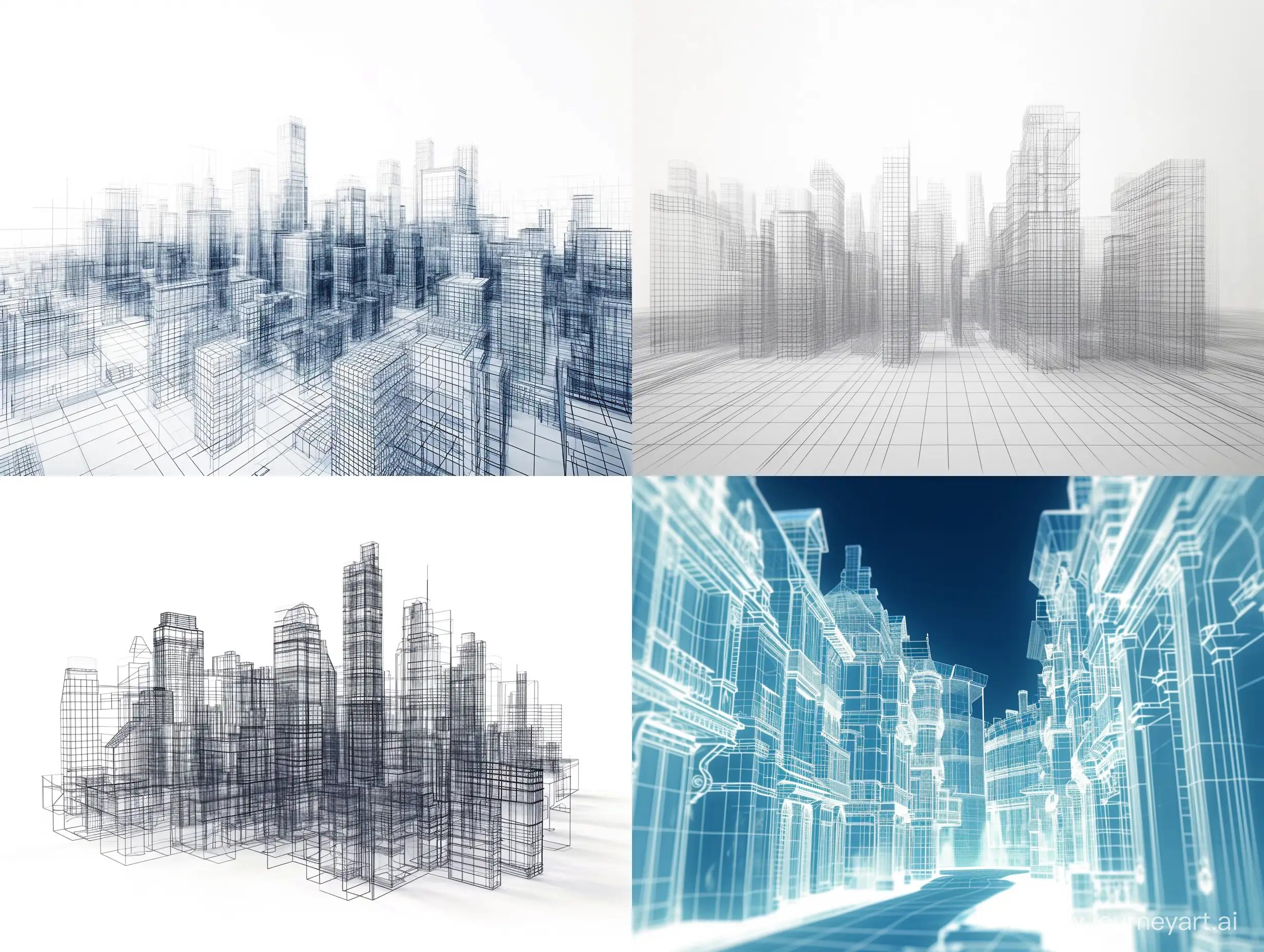 a city made of 3d wireframe structures