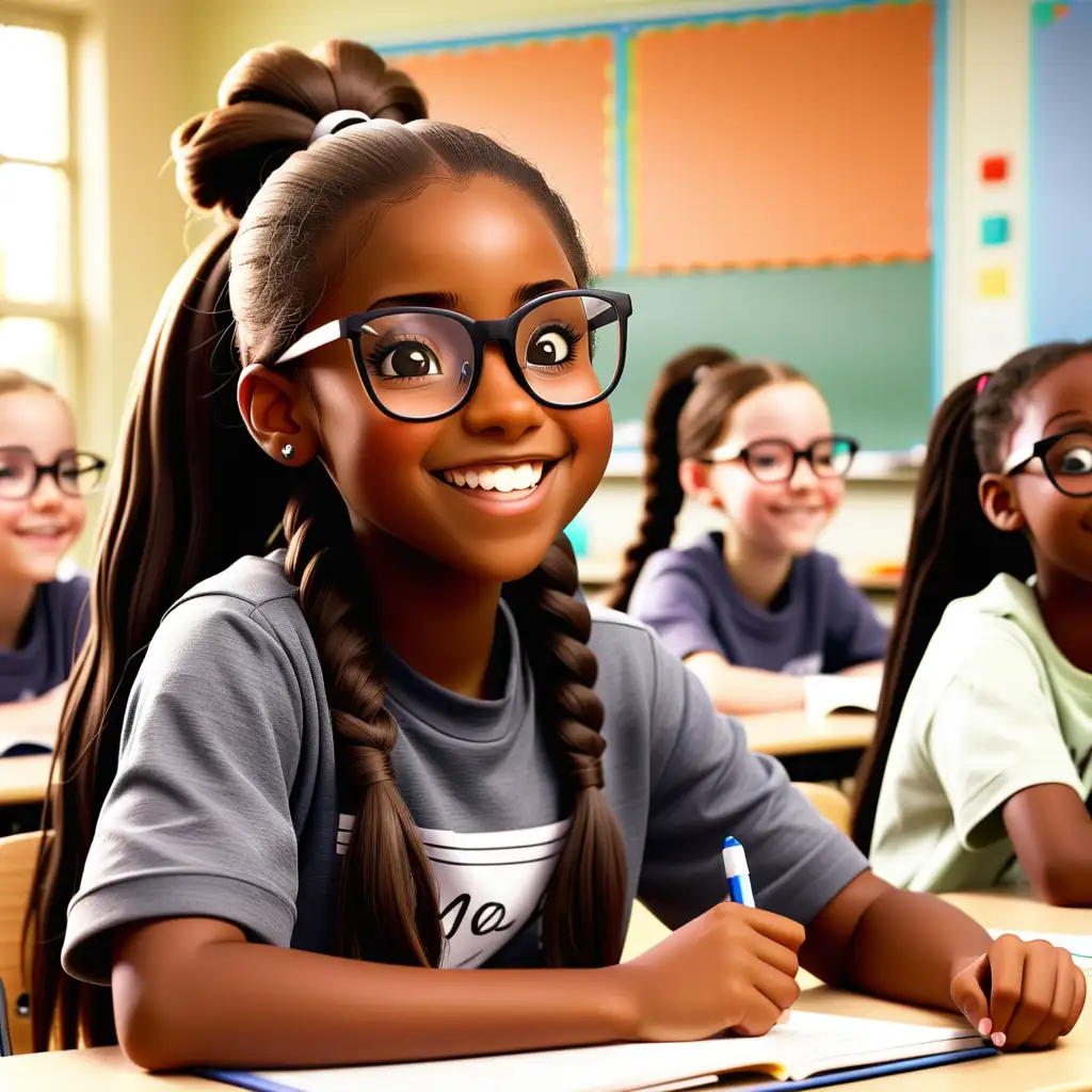 Cheerful Young Black Girl Engaged in Classroom Discussion with Classmate