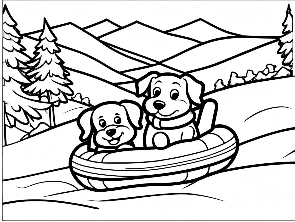 snow tubing dog

, Coloring Page, black and white, line art, white background, Simplicity, Ample White Space. The background of the coloring page is plain white to make it easy for young children to color within the lines. The outlines of all the subjects are easy to distinguish, making it simple for kids to color without too much difficulty
