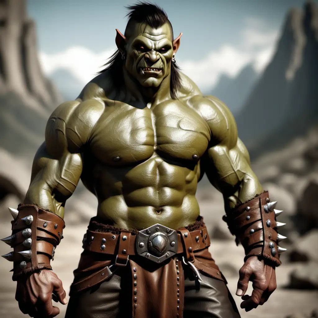 Friendly Handsome Orc Male in Leather Clothing Smiling Happily