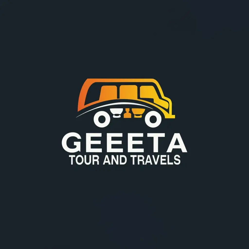 a logo design,with the text "GEETA TOUR AND TRAVELS", main symbol:Bus and cars ,complex,be used in Travel industry,clear background