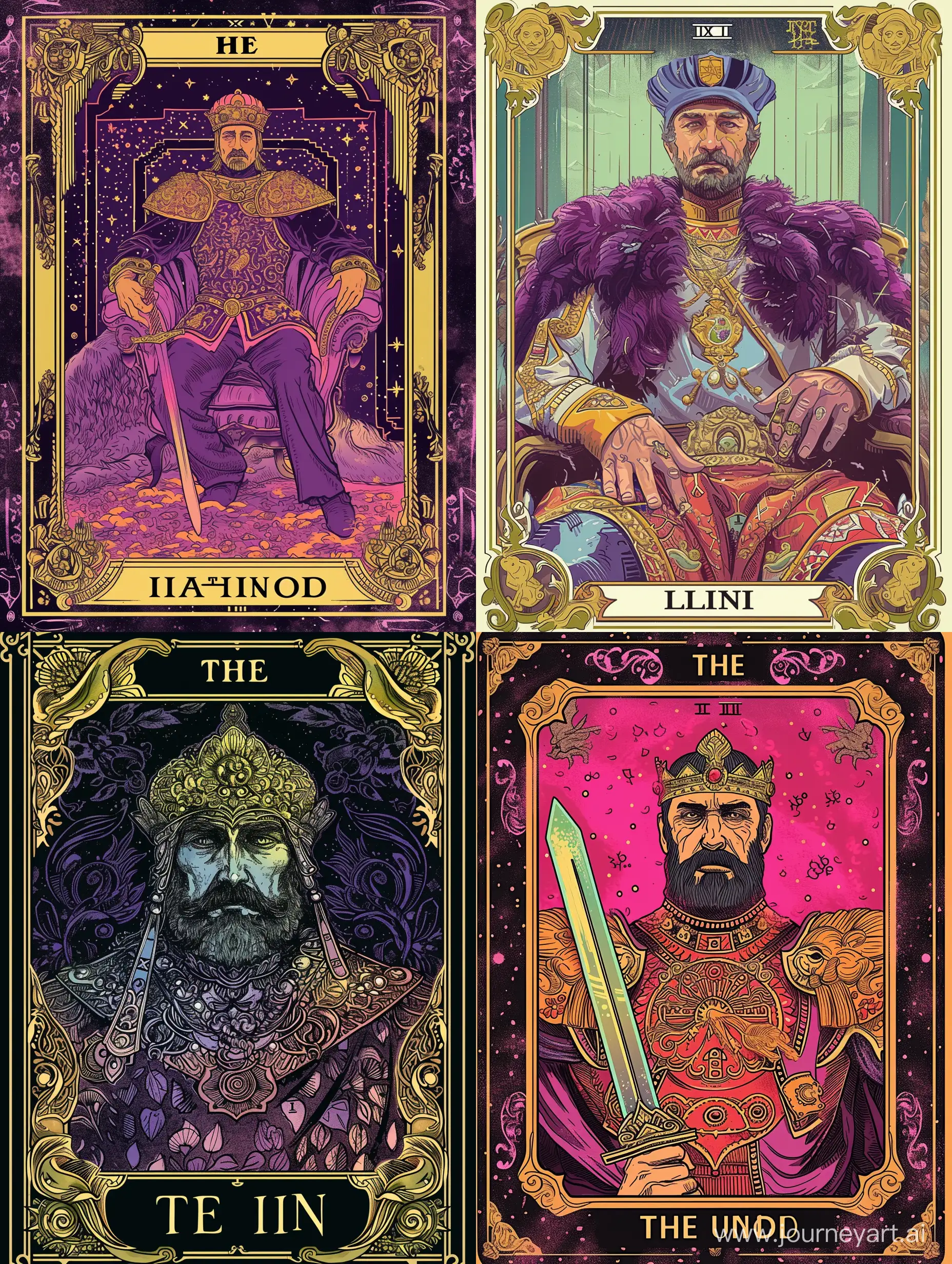 The Emperor tarot card, vibrant, ethereal, Lisa Frank style, intricate, stunning visuals, aesthetic, artstation, highly detailed, HD, tarot symbolism.