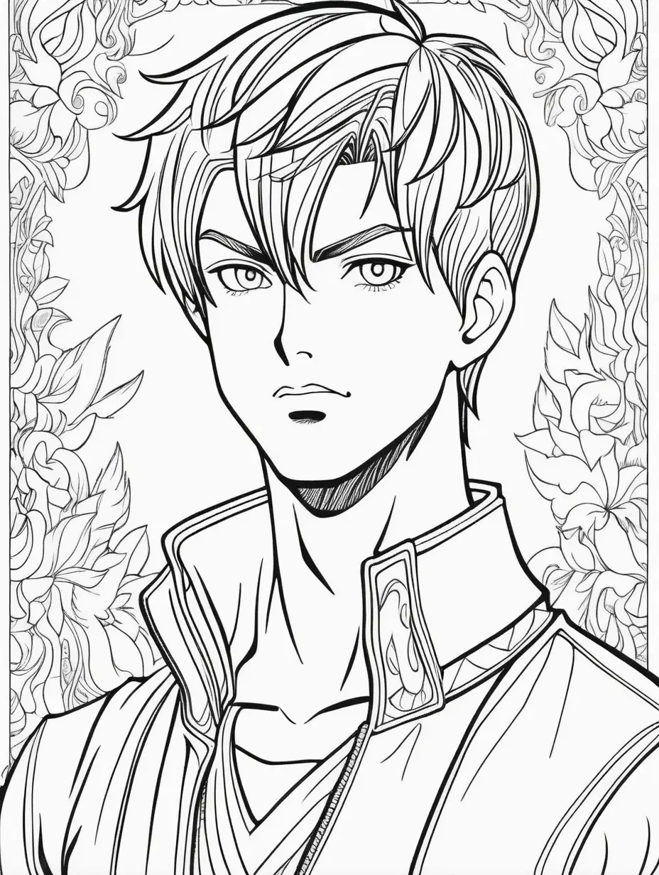 A adult coloring book page of   a young man. Style: Manga