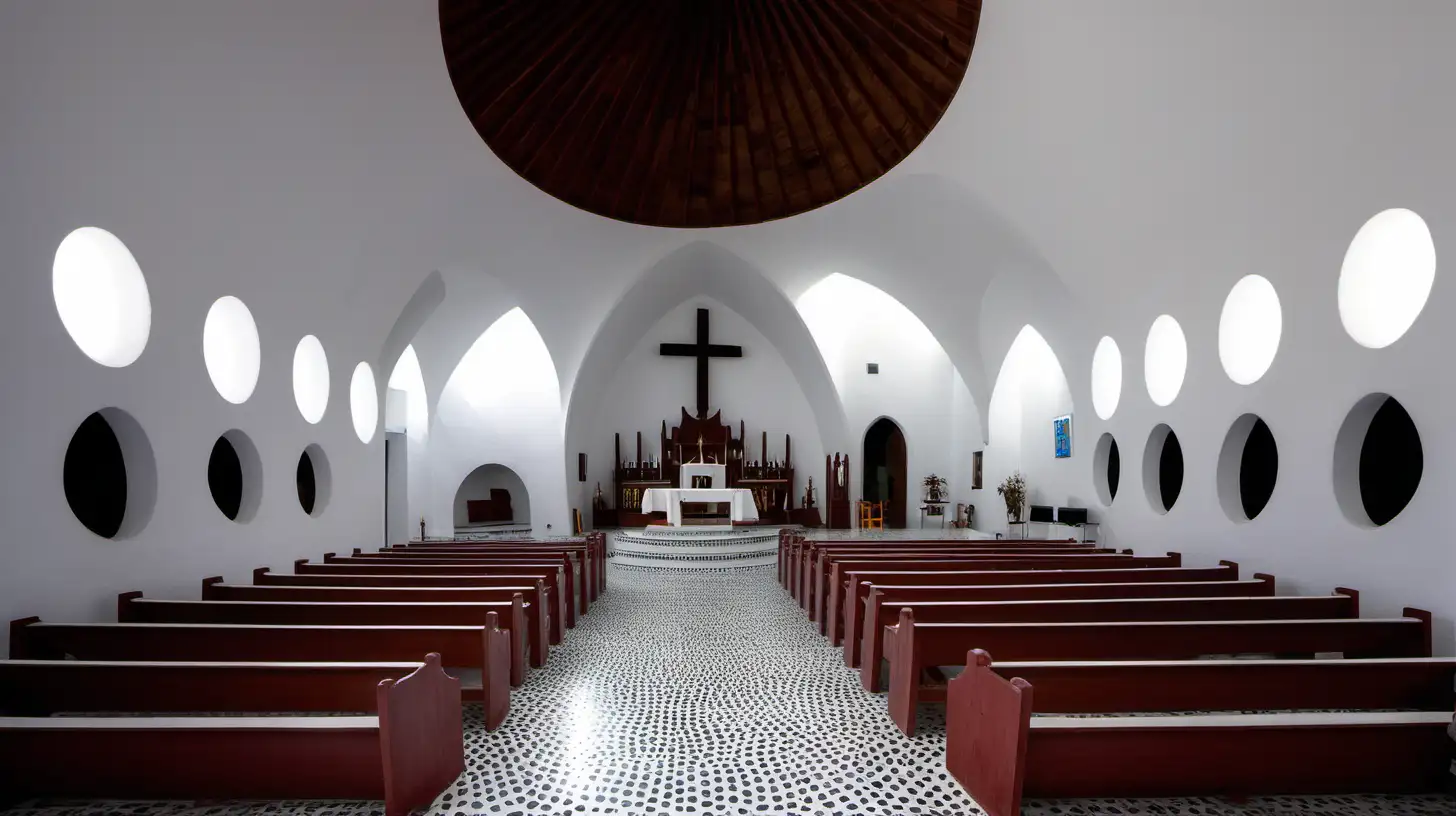 the interior of  church made by Cesar Manrique.  in Lanzarote