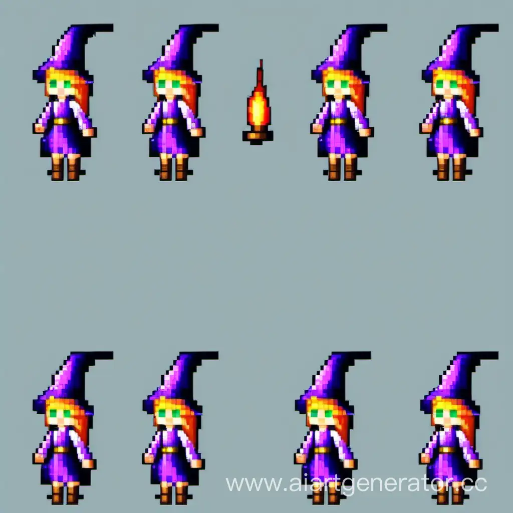 Create a pixel sprite of a wizard girl