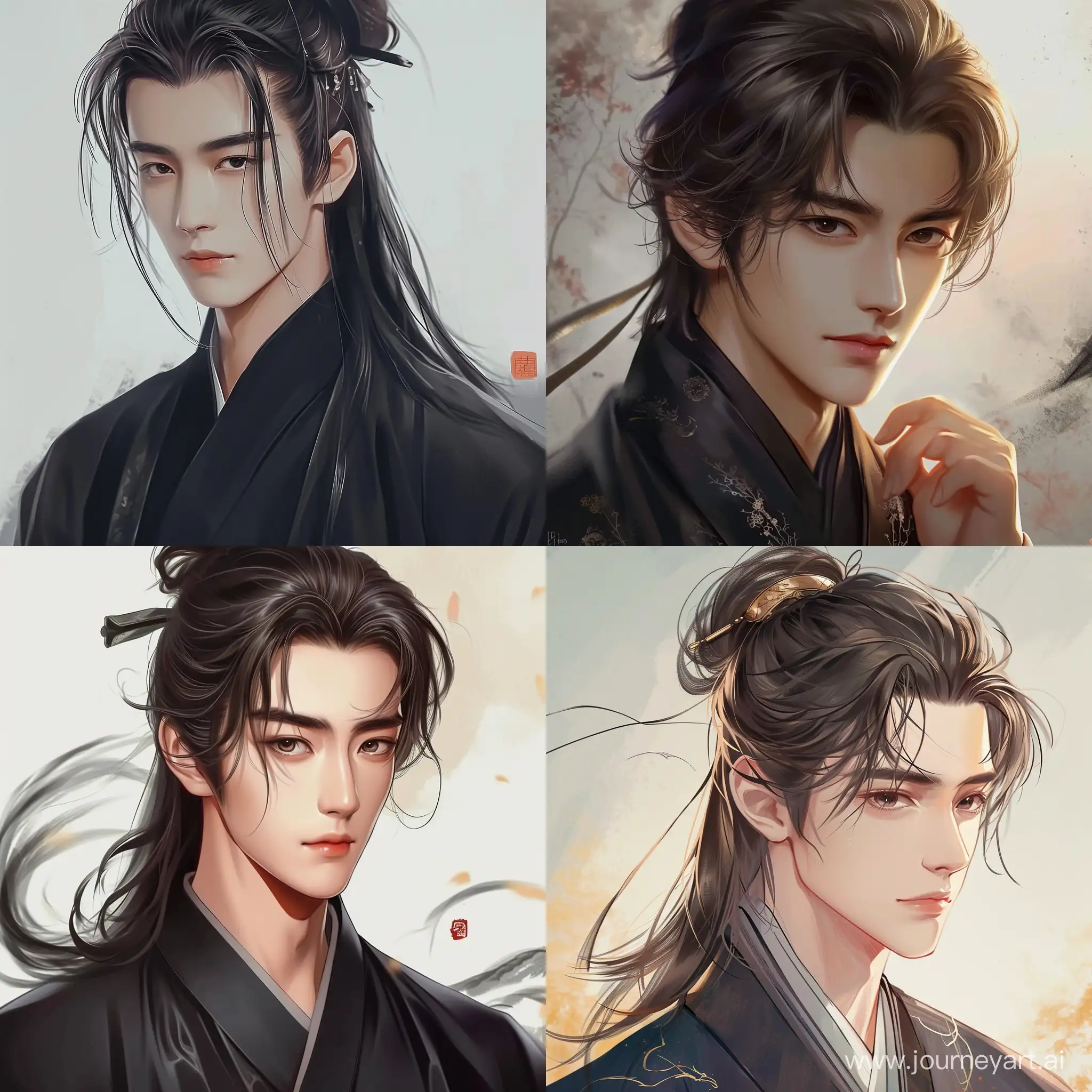 Handsome Chinese man anime style