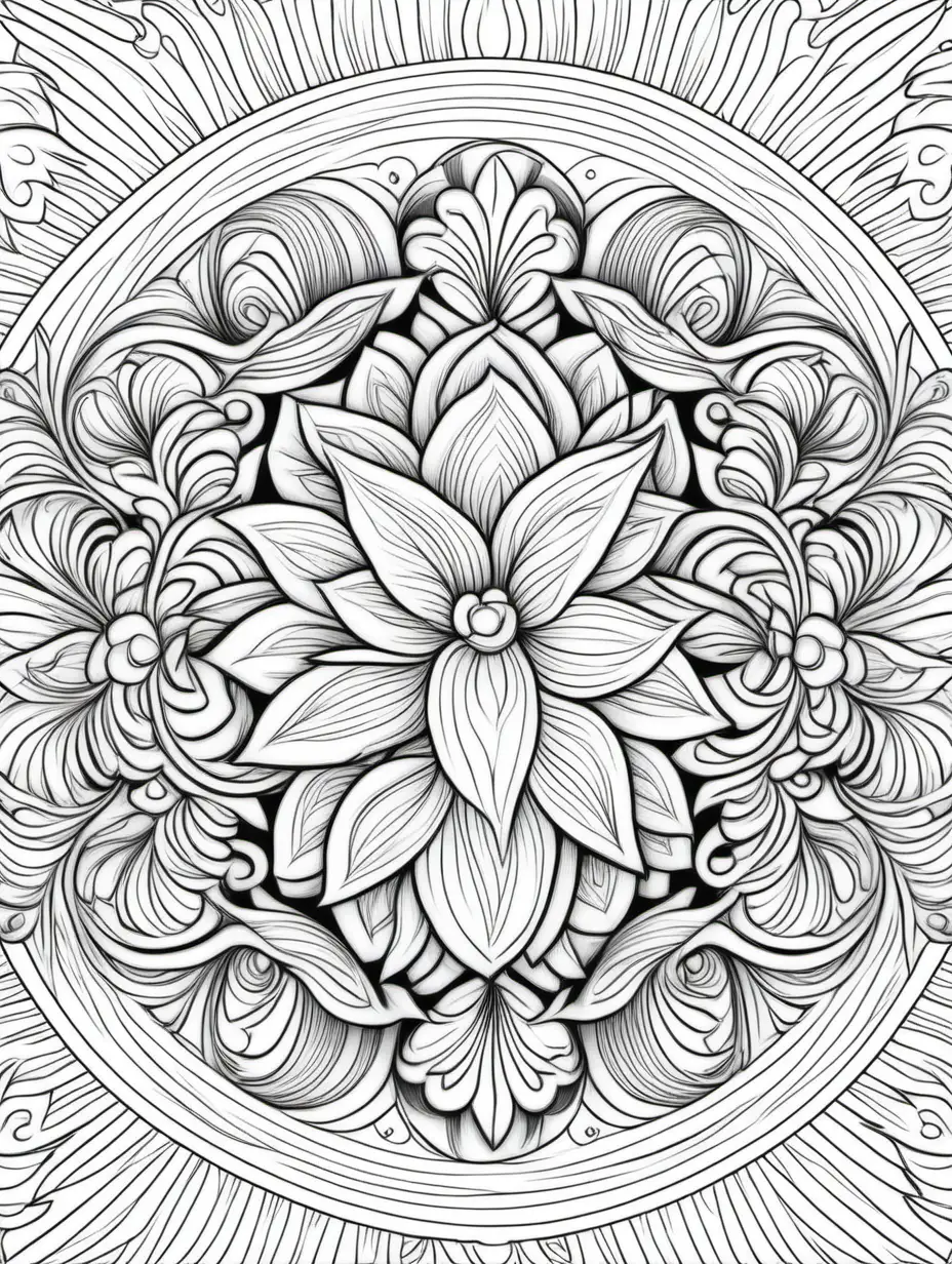 repeating pattern coloring book, black and white, relaxing design.
