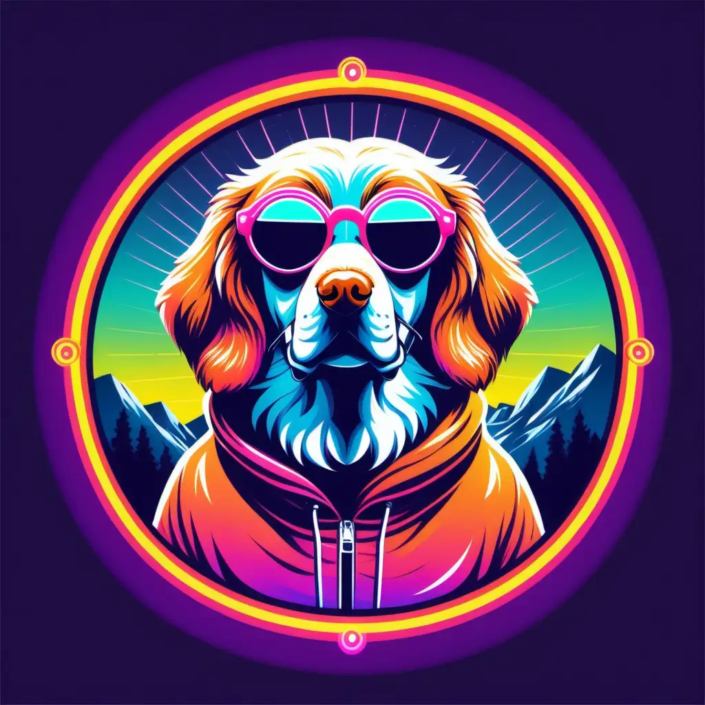 Stylish Pyrenees Dog with Neon Sunglasses in Flat Vector Style