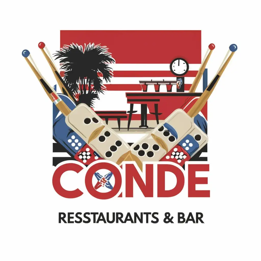 LOGO-Design-For-Conde-Restaurant-Bar-Dominican-Flag-Colors-Infused-with-Pool-Table-and-Domino-Theme