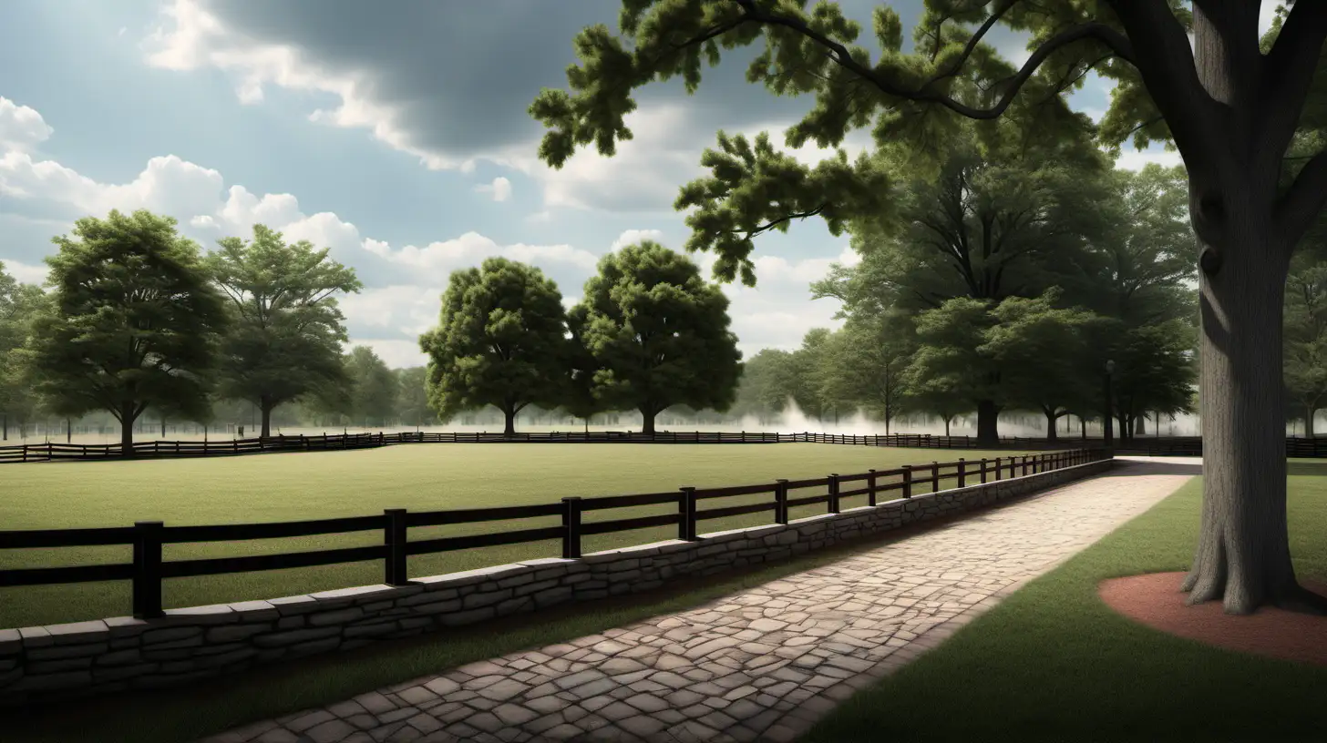 A high-resolution photorealistic set background of a park in Gettysburg in 1780



