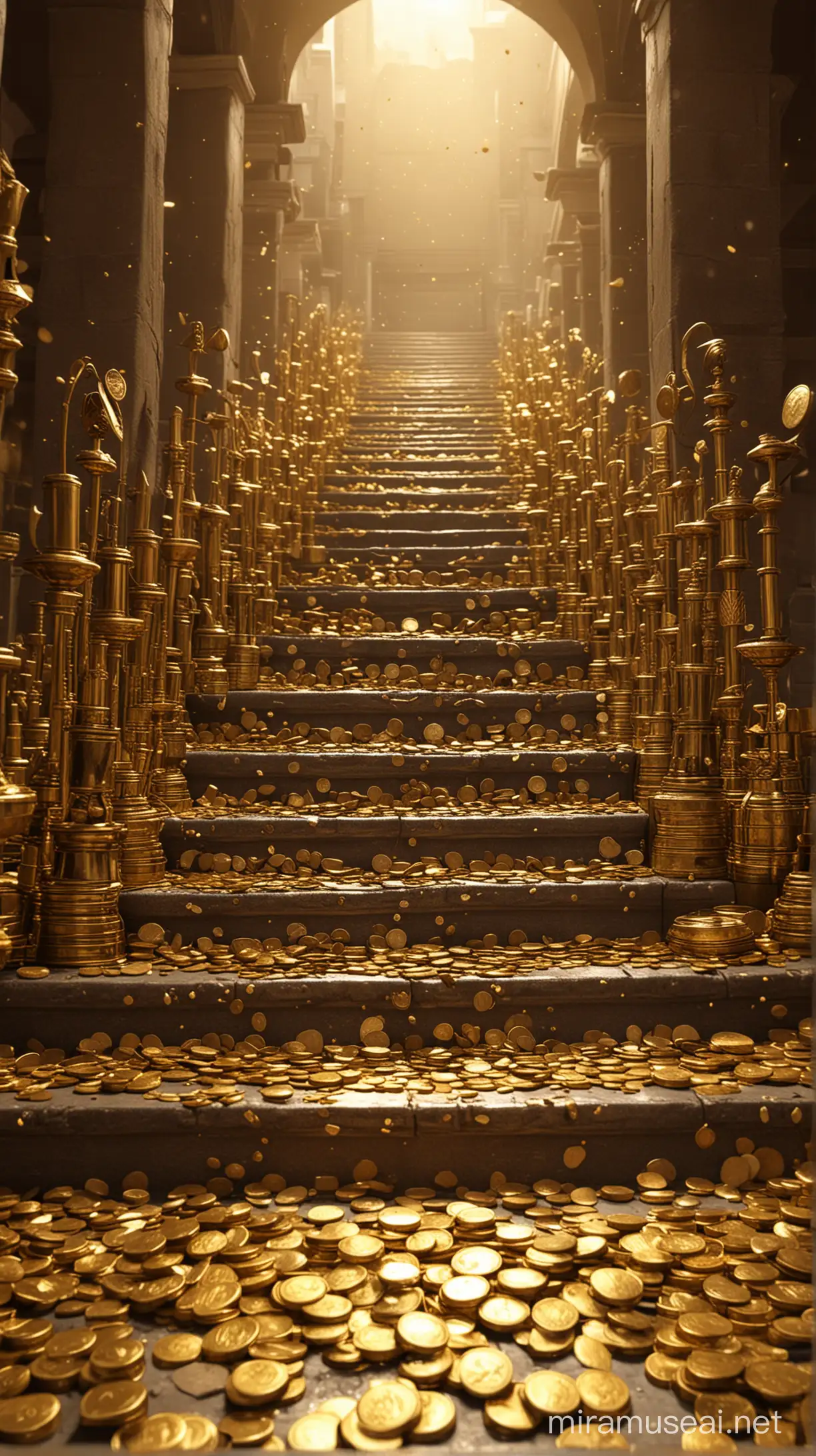 Golden Staircase with Treasure and Armored Guardian