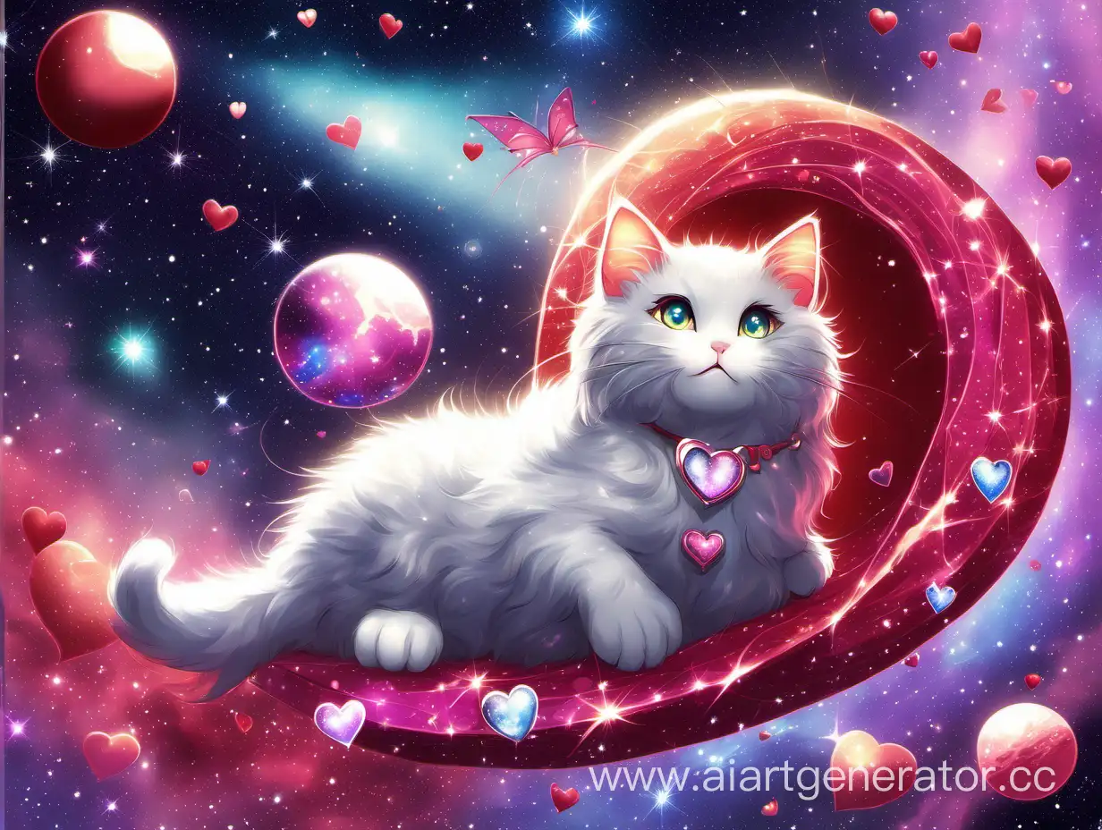 Valentine's Day on a cosmic scale for brave cats and beautiful kitties. Cosmic sparkling brilliance. Excellent detail.