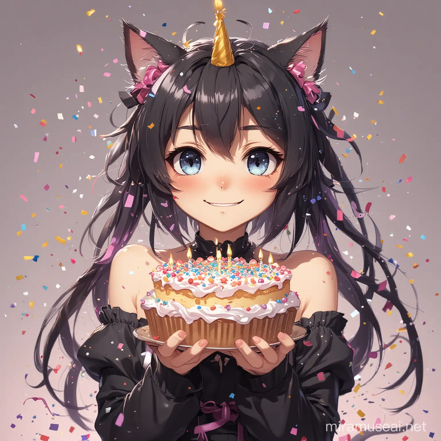 Anime Birthday Party with Catgirl in Confetti Shower