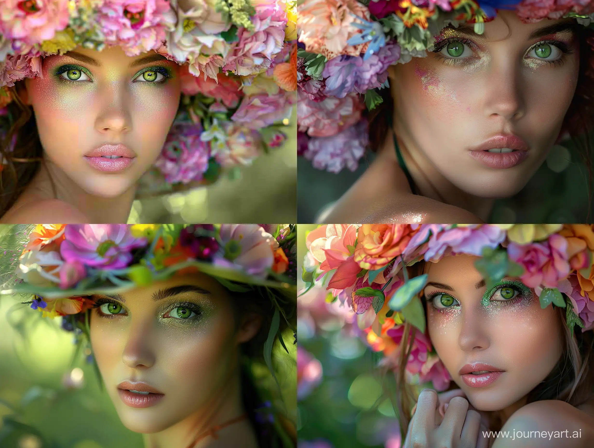 Elegant-Woman-with-Green-Eyes-Wearing-Flower-Hat