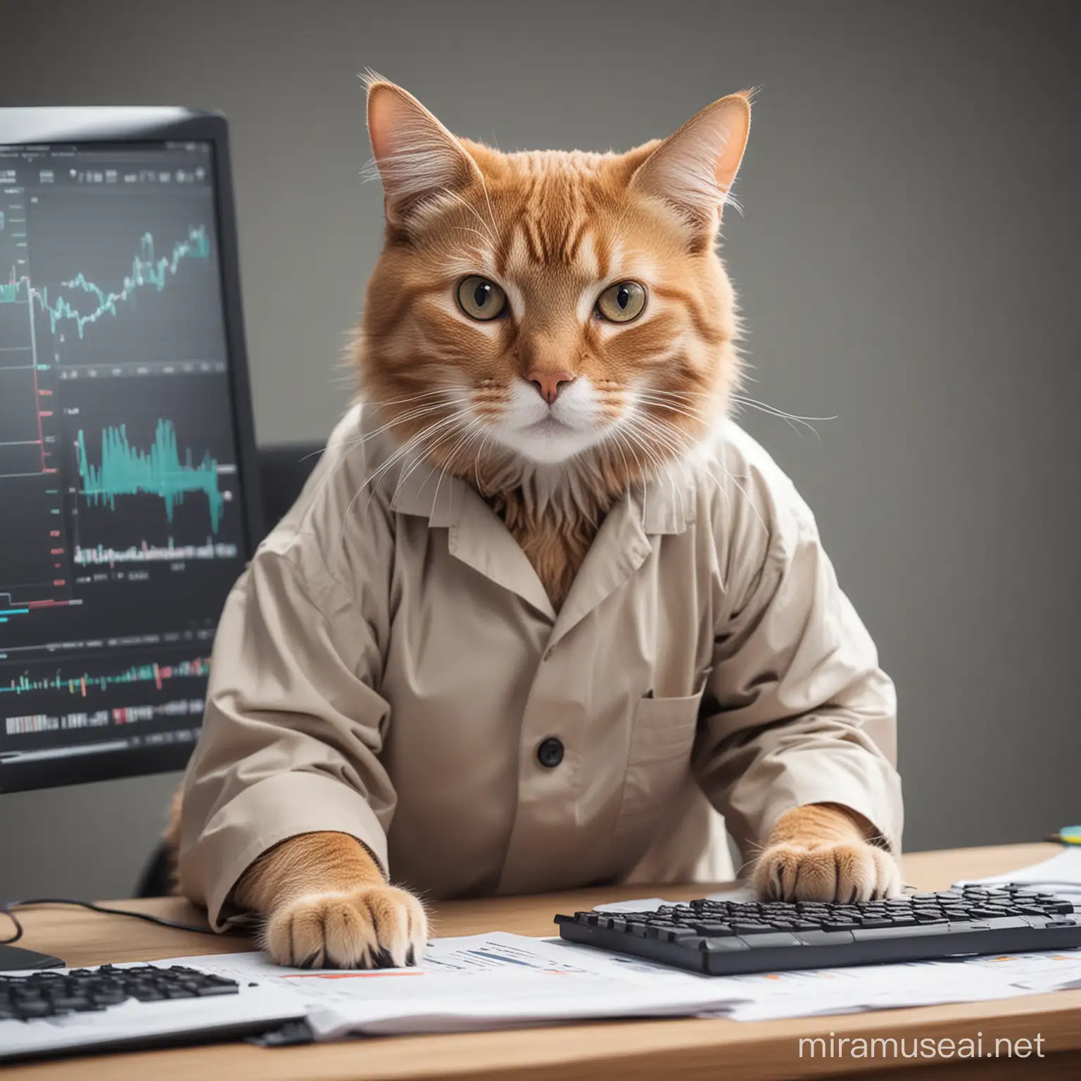Data Analyst Cat Working on Charts and Graphs